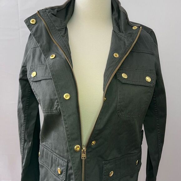 J. Crew Resin Coated Twill Field Jacket Mossy Green Size Small - Picture 3 of 11